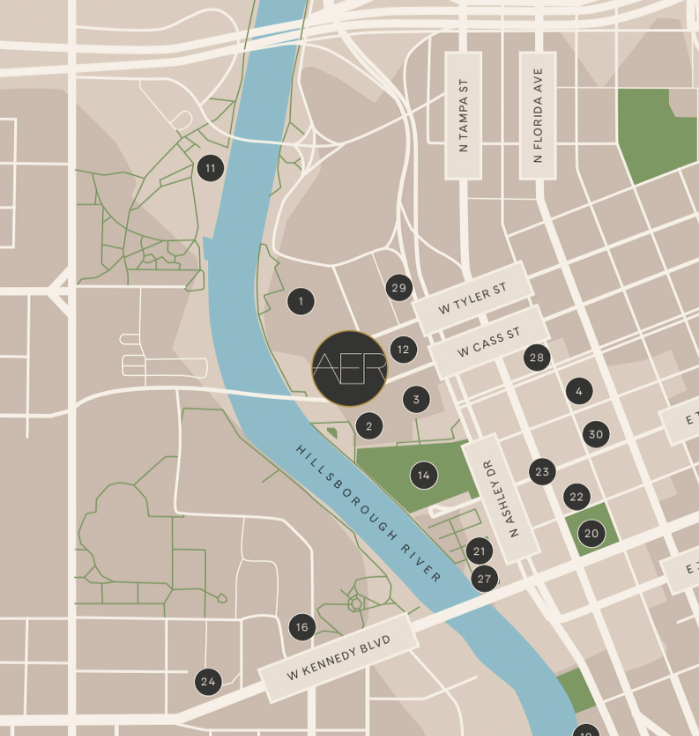 Map showing location of AER apartments in Tampa.