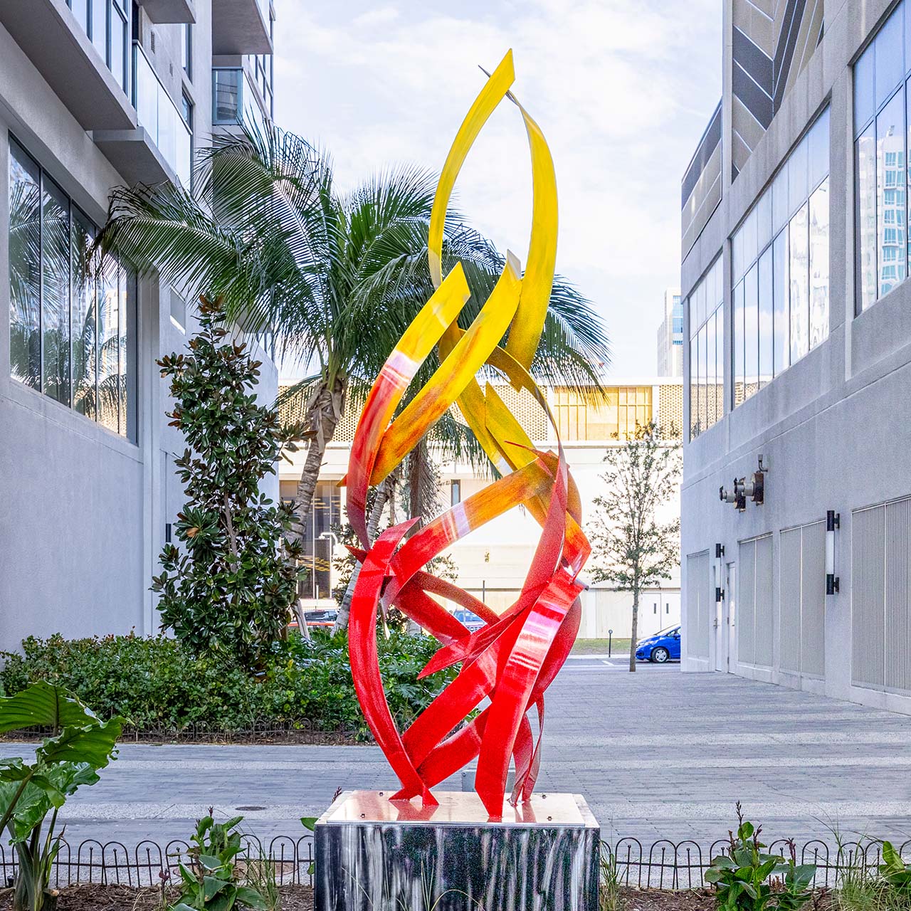 Colorful metal sculpture at Aer Tampa.